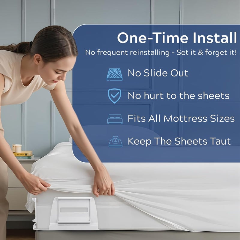 Pepisk Upgrade Bed Sheet Holders for Corners: 4Pcs Fitted Lock Sheet Holders Keep Sheets Firm & Tight, Heavy Duty Bed Sheet Clips, with Clip Easy to Install for All Mattress Sizes - No More Loose Sheets - Image 2